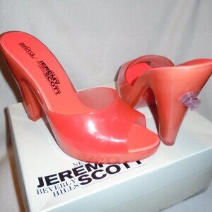 NEW JEREMY SCOTT MELISSA INFLATABLE MULES HEELS SLIDES SHOES CORAL SIZE 10